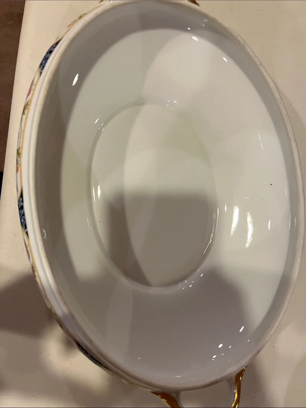 Noritake oval White Porcelain Covered Serving Dish with Gold Trim & Floral Band